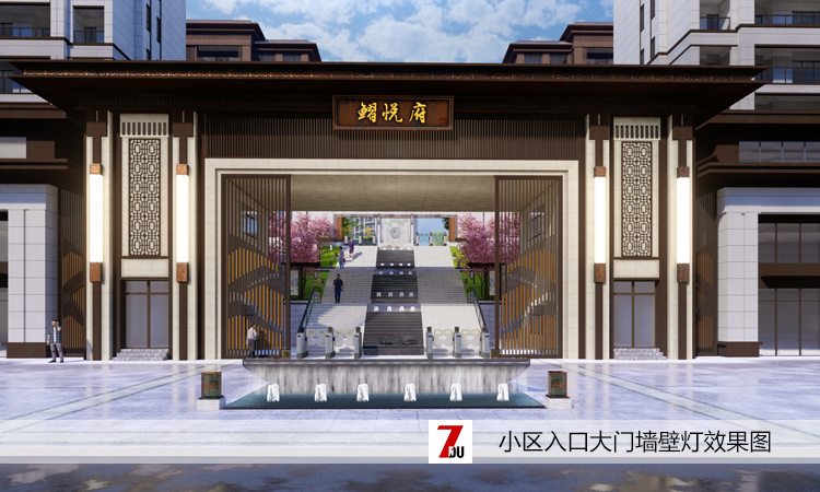 高檔住宅小區(qū)大門(mén)兩側(cè)立柱墻壁燈效果設(shè)計(jì)圖